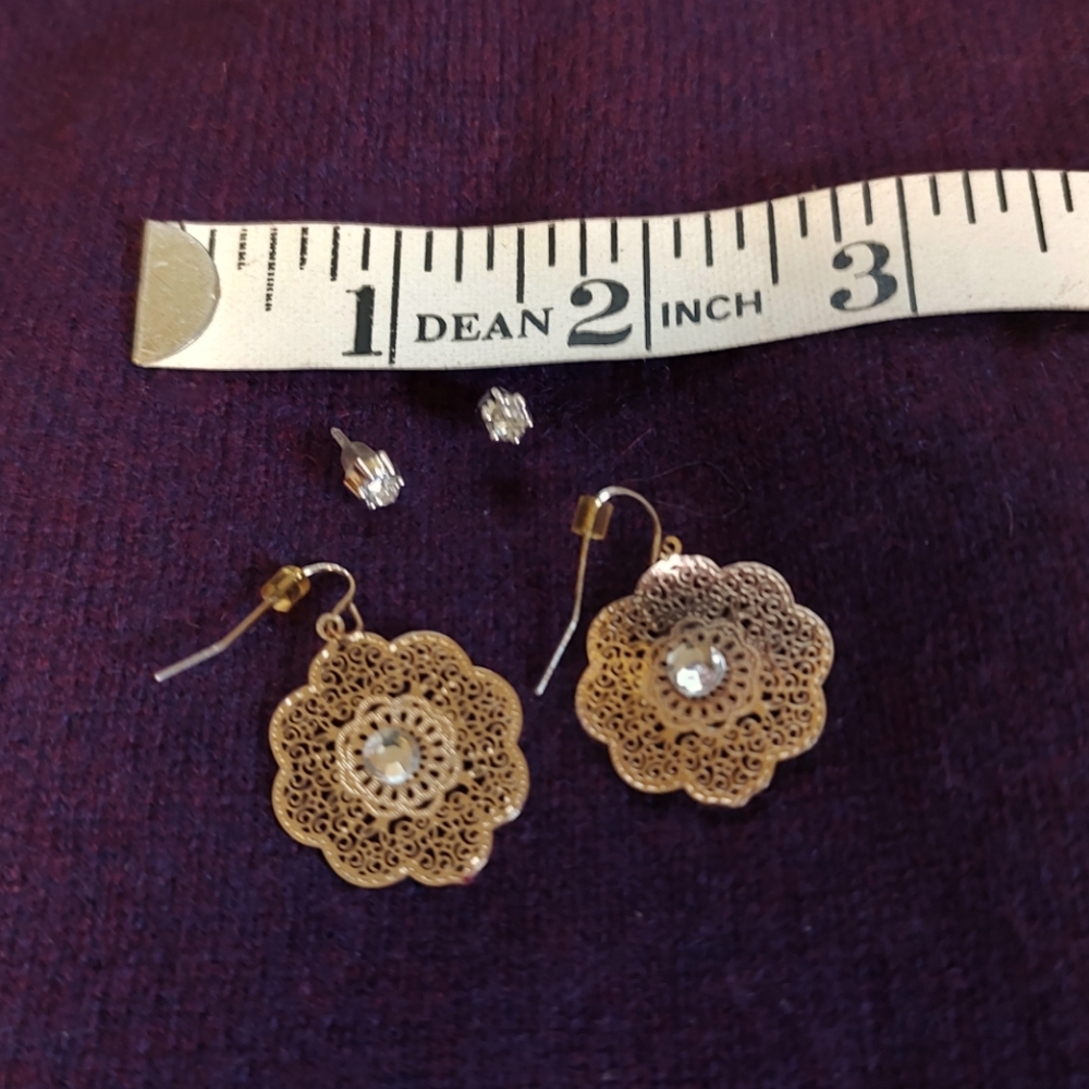 Gold Cutout Earrings with Faux Diamonds And Faux Diamonds Posts